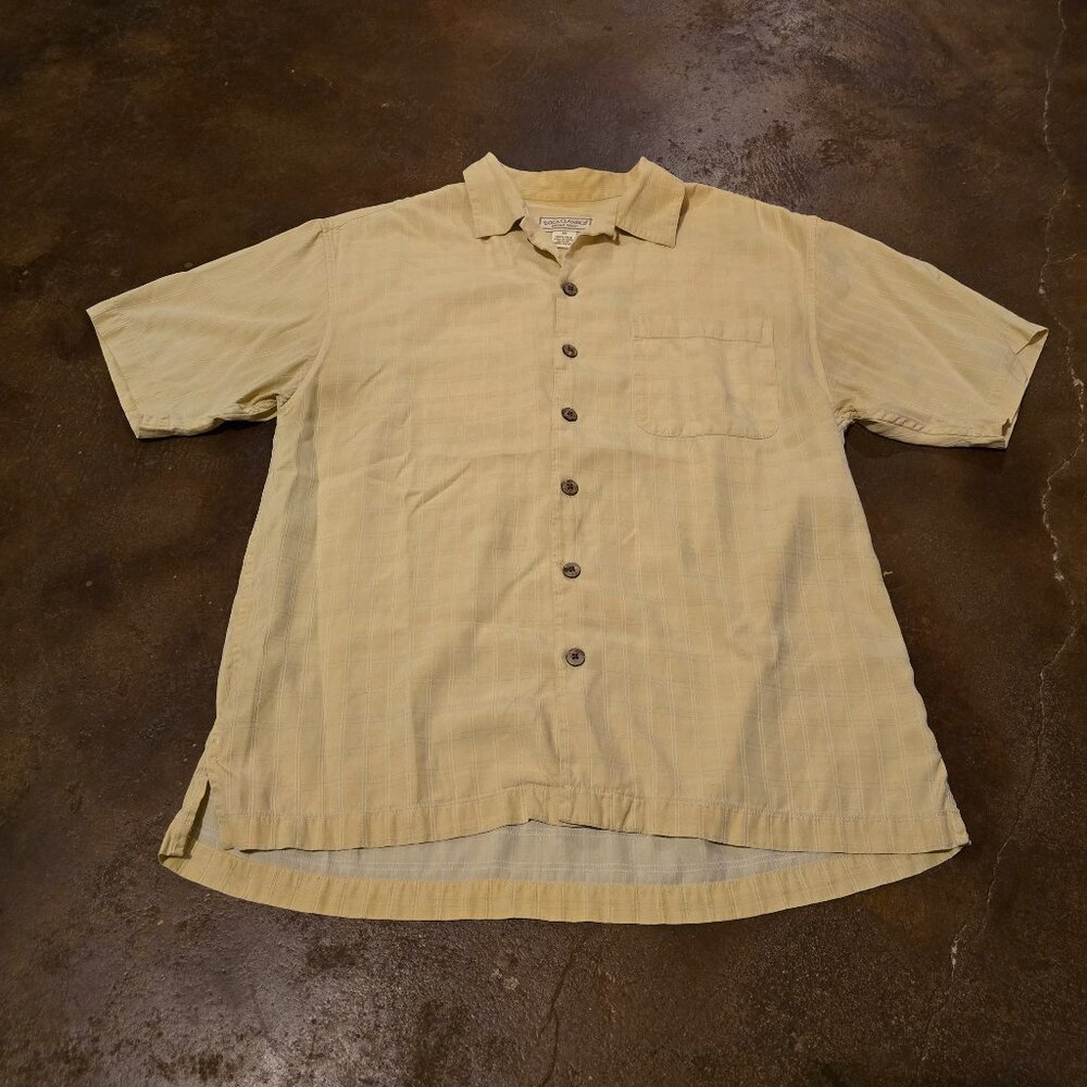 Boca Classics Island Wear Yellow 100% Silk Button Down Shirt Size M